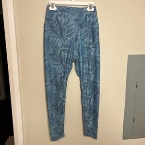 P'Tula Blue Palm Tree Leaves High Rise Leggings Size XS